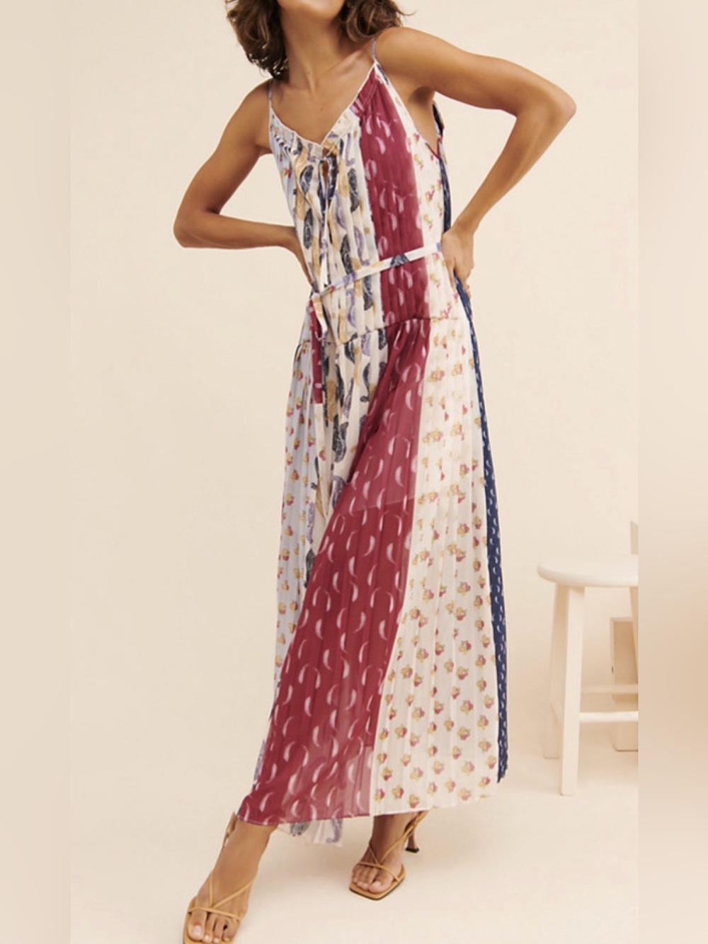 ML Monique Lhuillie Tapestry Pleated Maxi Dress